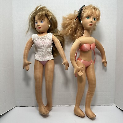 #ad Vintage Lot Of 2 Mattel Hot Looks 1986 18quot; Soft Poseable Plush Fashion Dolls $21.21