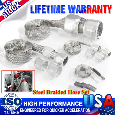 #ad BRAIDED STAINLESS STEEL VACUUM FUEL RADIATOR OIL LINE DRESS UP HOSE COVER SILVER $29.69