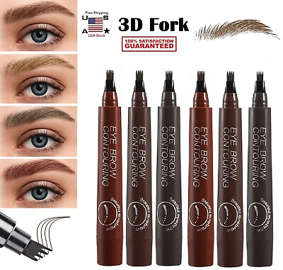 #ad 2× Fork 3D Eye Brow Pencil Waterproof Microblading Tattoo Eyebrow Ink Pen Makeup $6.65