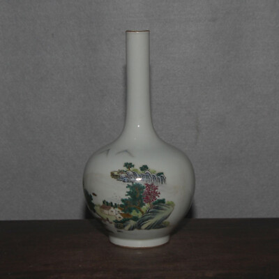 #ad 10.4quot; Good Chinese Official Ware Famille Rose Porcelain Hill Water Scenery Vases $289.00
