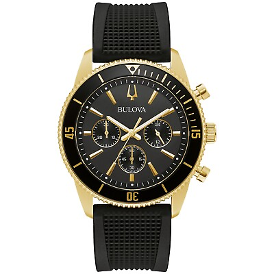 #ad Bulova Men#x27;s Marine Star Quartz Chronograph Gold Multi Dial Watch 42mm 98A250 $126.99