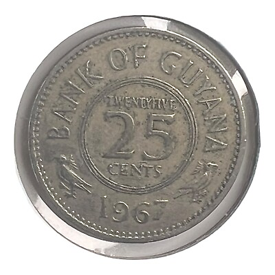 #ad 1967 GUYANA 25 Cents Vintage World Coin KM# 34 $1.99