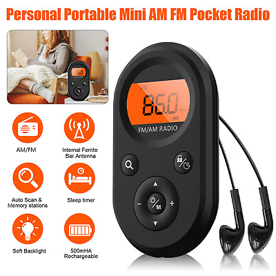 #ad Rechargeable Portable Pocket Digital AM FM Radio LCD Stereo Music News Receiver $15.98