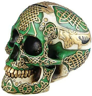 #ad Celtic Green Lion Tribal Knot Tattoo Coat of Arms Skull Money Bank Figurine $23.79