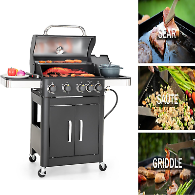 #ad 46700 BTU Camping Propane BBQ Grill 4 Burner Barbecues Party Outdoor Cooking，48quot; $278.99