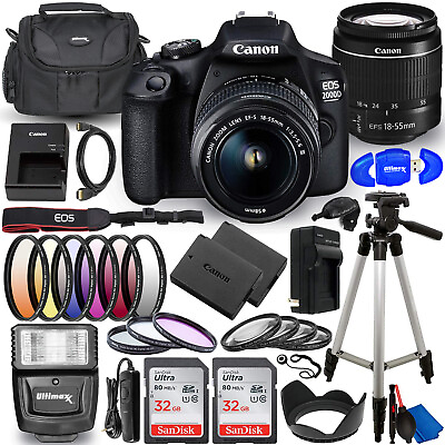#ad Canon EOS 2000D Rebel T7 DSLR Camera with 18 55mm III Lens With 25 Piece Bundle $579.95