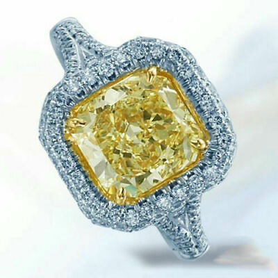 #ad 5.80 CT Radiant Yellow CZ Studded 935 Argentium Silver Cocktail Party Ring $153.76