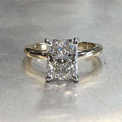 #ad Real Moissanite 3.00Ct Radiant Solitaire Wedding Ring White Gold plated Silver $151.99
