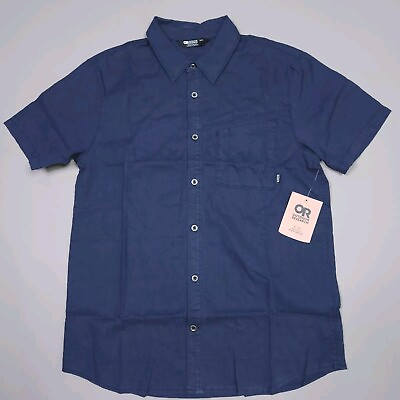 #ad New Outdoor Research Mens Weisse Shirt Naval Blue Hemp Cotton Button Up Hiking M $44.99