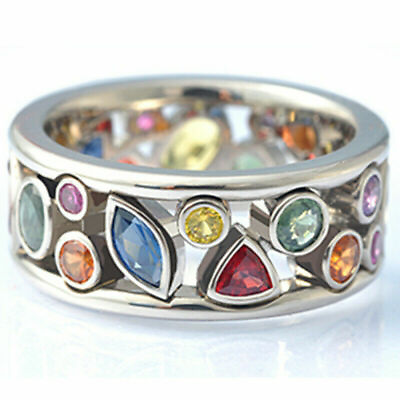 #ad 925 Sterling Silver Rhinestone Garnet Amethyst Wedding Engagement Ring Size 8 $15.74