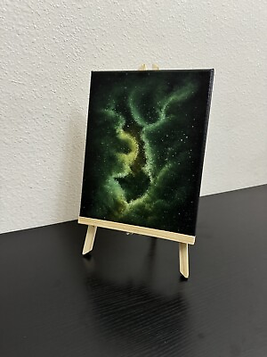 #ad Green and Yellow Galaxy Milky Way Nebula Space Oil Painting on Canvas 8x10in $50.00
