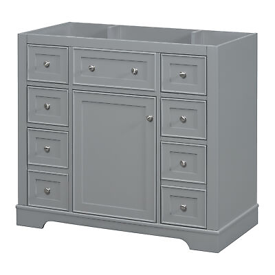 #ad 36quot; Bathroom Vanity w Sink Cabinet Base Only One Cabinet and Six Drawers Grey $296.06