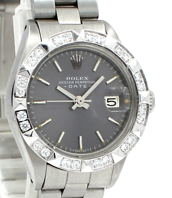 #ad Ladies ROLEX Oyster Perpetual Datejust Steel 26mm Gray Dial Diamond Watch $4995.00