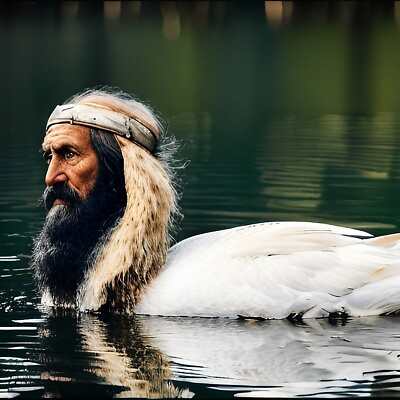 #ad ART PHOTO Digital Product Collage Virtual Postcard Image Druid swan on the lake $0.99