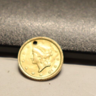 #ad 1853 US $1 Gold Piece Type1 Unc Details Hole $199.99