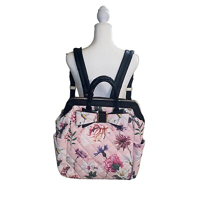 #ad Betsey Johnson Pink Rose Vegan Leather Quilted Tote Bag Backpack *READ* $15.00