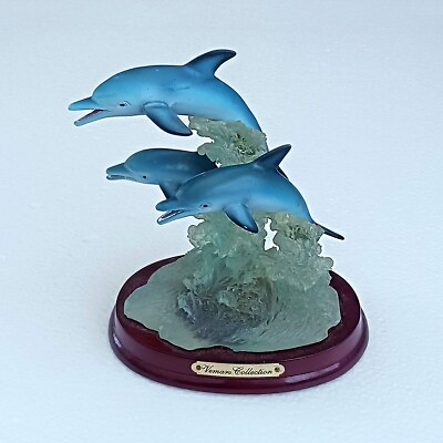 #ad Vintage Vemars Collection Flying Dolphins Resin on Wood Figurine 7quot; x 6quot; x 3quot; $22.50