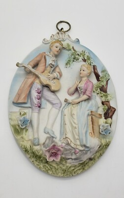 #ad Lipper amp; Mann Porcelain Plaque Courting Couple Victorian Vintage $26.90