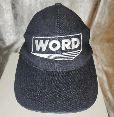 #ad WORD black denim mesh back snap back baseball hat embroidered logo cap $10.58