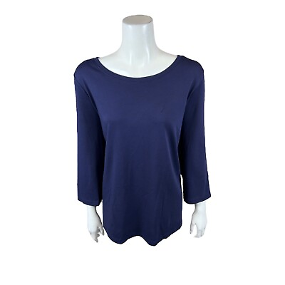 #ad Isaac Mizrahi Women#x27;s Pullover Pima Cotton 2 T Shirt Top Dark Navy Medium Size $20.00
