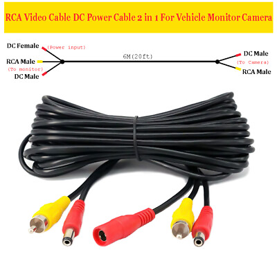 #ad Wire Backup 2 in 1 Extension RCA 6M For Car Reverse Rear View Camera Video Cable $8.40