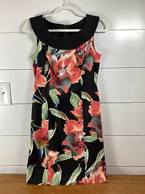 #ad AB Studio Womens A Line Knee Length Dress Size 8 boat Neck Sleeveless Floral $18.30