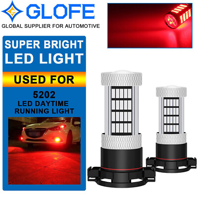 #ad 2x GLOFE 5202 2504 92SMD Ultra Red LED Fog Light Bulb DRL Daytime Running Lamp $13.89
