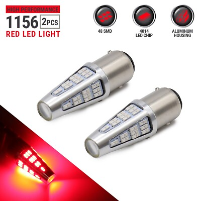 #ad 2x 1156 Red LED Projector Light Bulbs for Brake Tail Stop Lamps $10.47