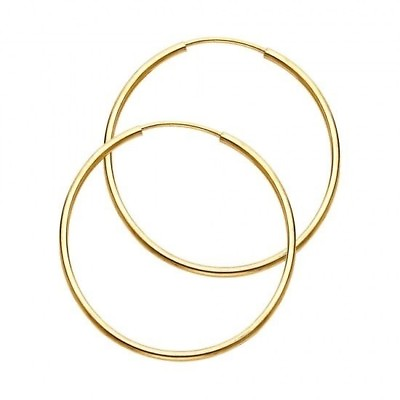 #ad Circle Hoop Endless 14K Solid Italian Gold 1 MM High Polished Plain Earrings $69.99