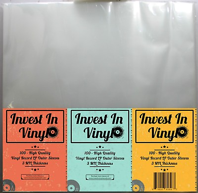 #ad 100 Clear Plastic LP Outer Sleeves 3 Mil. HIGH QUALITY Vinyl Record Album Covers $23.95