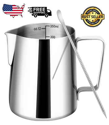 #ad 12oz Milk Frothing Pitcher Stainless Steel Espresso Latte Steaming Creamer Cup $11.99