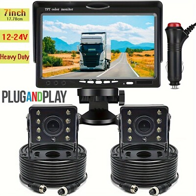 #ad 7quot; Monitor 2x Backup Camera IR Rear Front Left Right View Truck Pickup Van RV $65.33