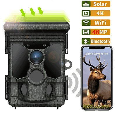#ad #ad Solar 4K WiFi Bluetooth Hunting Camera 46MP Trail Cam Wildlife Game Night Vision $79.99