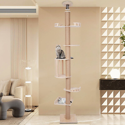 #ad 5 Tier Cat Tree Tower Cat Shelves Adjustable Height 100.4 104.3quot; H Space Saving $119.70