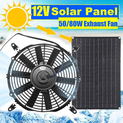 #ad 50W 80W Solar Powered Attic Fan System Roof Vent Fan for Attic Greenhouse RVs $35.99