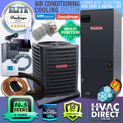 #ad Goodman 3 Ton 14.5 SEER2 Central Air Conditioning Split System w Aux Heat Kit $3477.00