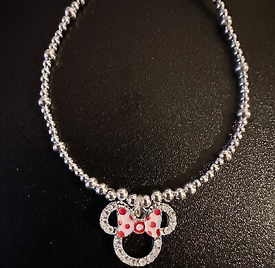 #ad Silver Plated Disney Minnie Mouse Bracelet With Crystal $15.00