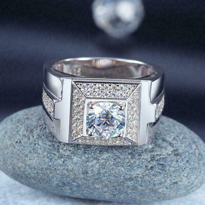 #ad 1.47Ct Simulated Diamond Modern amp; Sleek Engagement Men#x27;s Ring 14K White Gold $255.98
