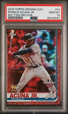 #ad 2019 TOPPS OPENING DAY TARGET RED FOIL #51 RONALD ACUNA JR. BRAVES PSA 10 MINT $199.99