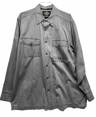 #ad Harley Davidson Mens Size XL Gray Button Down Patched Long Sleeve Shirt L2 $29.99