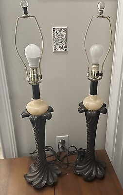 #ad Table Lamp Pair Poly Swirl Leaf Base Faux Alabaster Ball Ashley Home Store $89.99