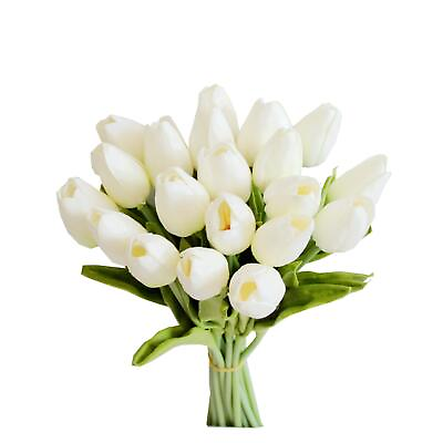 #ad 20pcs White Flowers Artificial Tulip Silk Fake Flowers 13.5quot; for Mother#x27;s Day... $24.32
