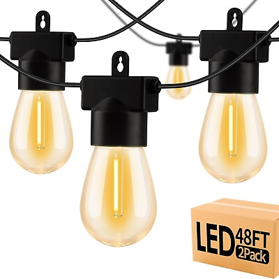 #ad 98FT Outdoor String Lights S14 Led Lights Dimmable 32 Bulb For Yard Patio Garden $56.99