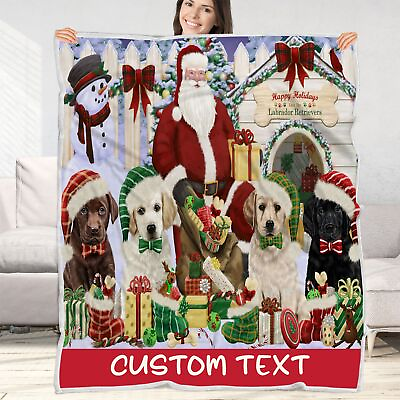 #ad Labrador Retriever Dog Blanket Personalized Woven Fleece Sherpa Christmas NWT $69.99