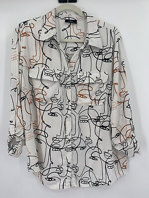 #ad Milk amp; Honey All Over Face Print Blouse Art Shirt Long Sleeve Size 1X XL Women $12.99