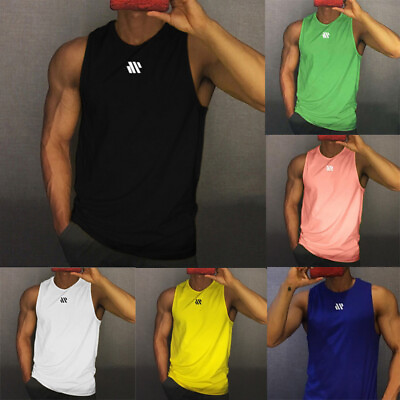 #ad #ad Men Loose Gym Muscle Singlets Workout Sport Tank Top Fitness Sleeveless T shirt $11.79