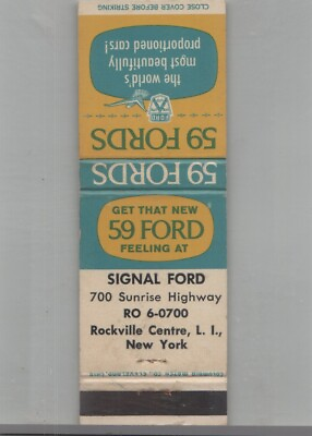 #ad Matchbook Cover 1959 Ford Dealer Signal Ford Rockville Center Long Island NY $14.95