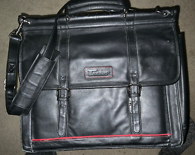 #ad Targus Black Leather Messenger Bag Laptop Shoulder Strap size 17x15x6 $16.00
