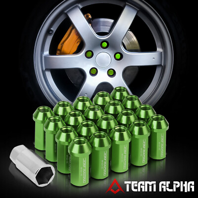 #ad 20x 12mmx1.5 {FLATTOP CAPPED} Green Aluminum 50mm Wheel Rim Lug Nut w Adapter $27.89