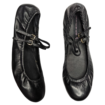 #ad Steven Steve Madden Footstep Black Leather Two Strap Mary Jane Ballet Flats 7.5 $69.00